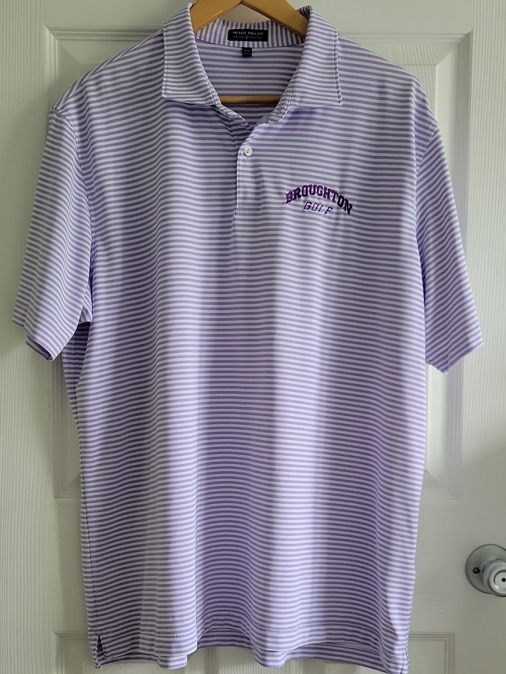Peter Miller Striped Golf Shirt XXL Broughton High Lavender White Stretch